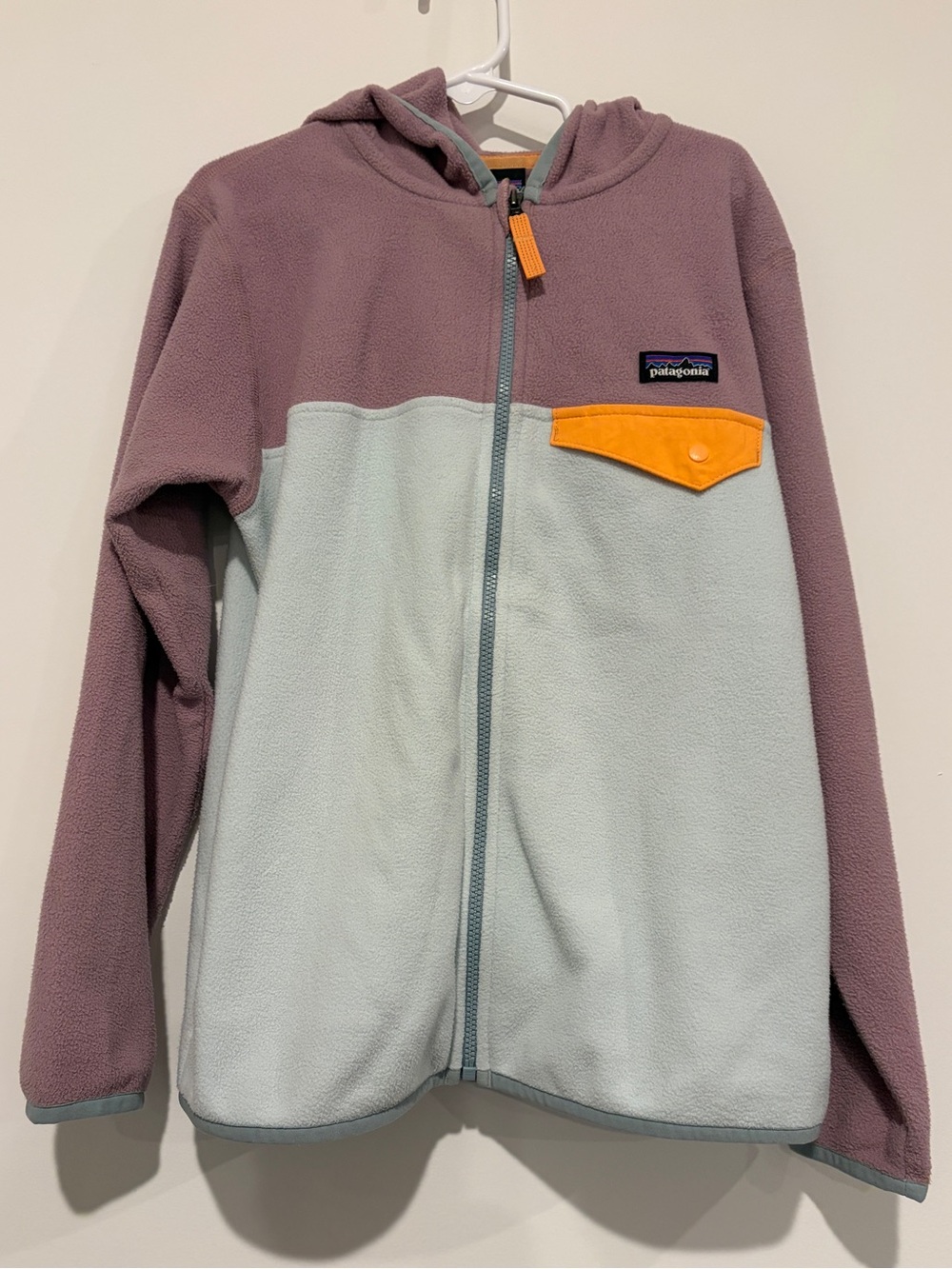 Patagonia Size S (7-8) Blue/Orange Micro D Snap-T Full-Zip Fleece Jacket